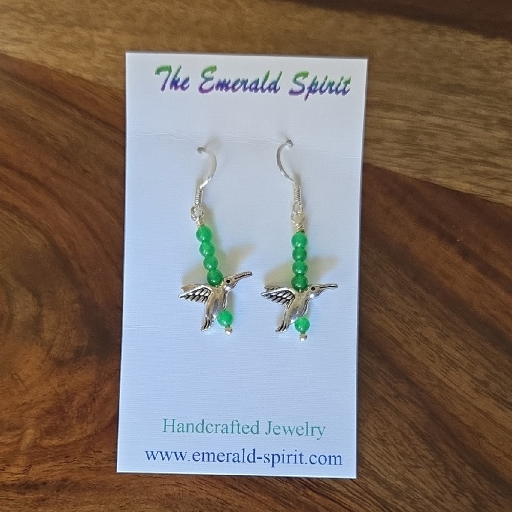 Green and Silver Hummingbird Earrings
